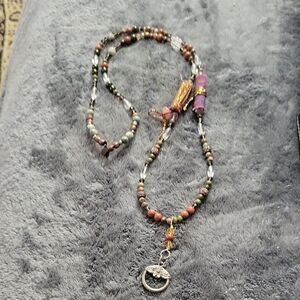 Bohemian Beaded Necklace with Silver Charm